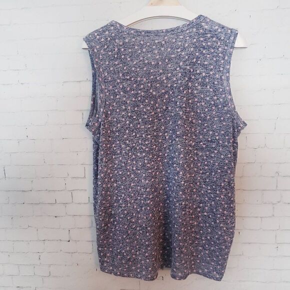 Studio B By Bobeau U Neck Scoop Neck Top Plus 1X Blue Pink Polka Dot Tie Hem - Picture 5 of 9